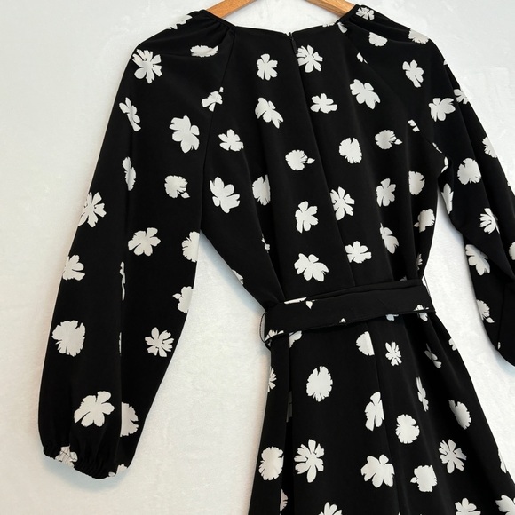 KARL LAGERFELD PARIS womens black white Floral-Print Crepe Dress midi size 6 - Picture 12 of 12